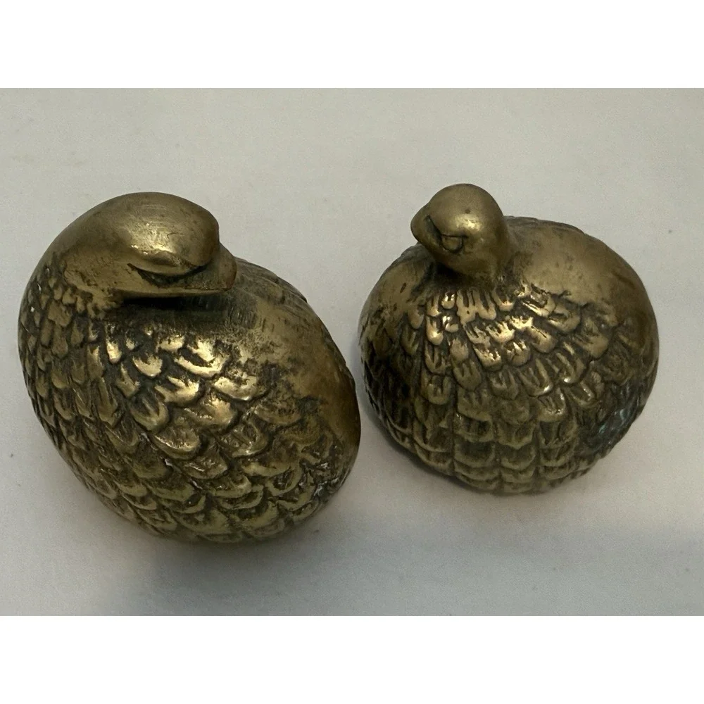 Vintage Lot Of‎ 2 Solid Brass Birds  quail/pheasant figurines Textured Pair